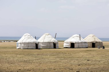 Şarkı Kul Gölü Kırgızistan'daki kampta geleneksel Yurt