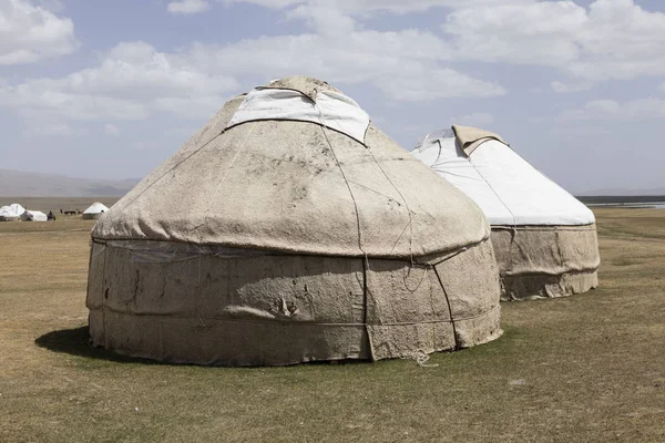 Two Old Traditional Yurts Son Kul Lake Kyrgyzstan — Stock Photo, Image