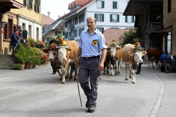 Sumiswald Szwajcaria Wrzesień 2018 Parada Miejscowości Sumiswald Kantonie Berno Jazdy — Zdjęcie stockowe