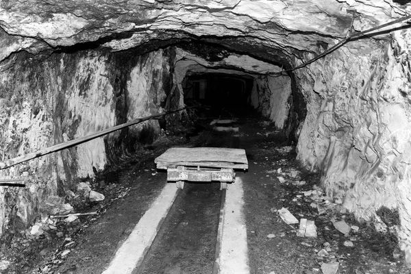 Mining cart in an abandoned cement mine in Switzerland