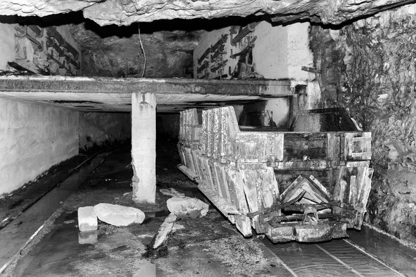 Mining cart in an abandoned cement mine in Switzerland