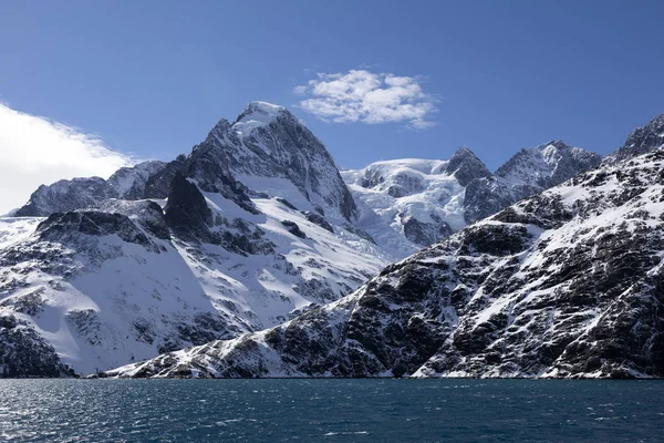 Blick Auf Den Spektakulären Drygalski Fjord Mit Schneebedeckten Bergen Auf — Stockfoto