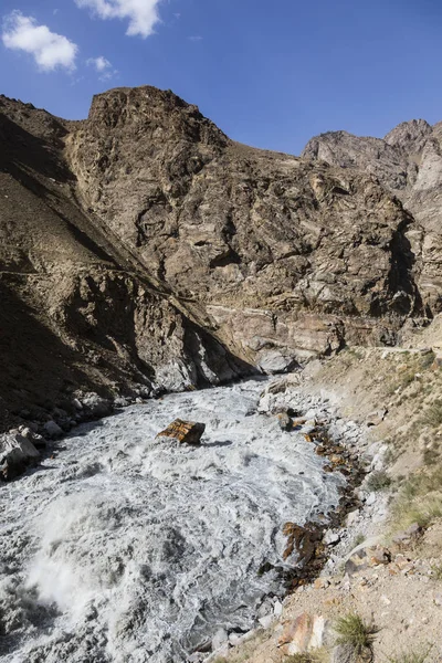 瓦汗山谷的边境河潘杰河 塔吉克斯坦右 阿富汗左 — 图库照片