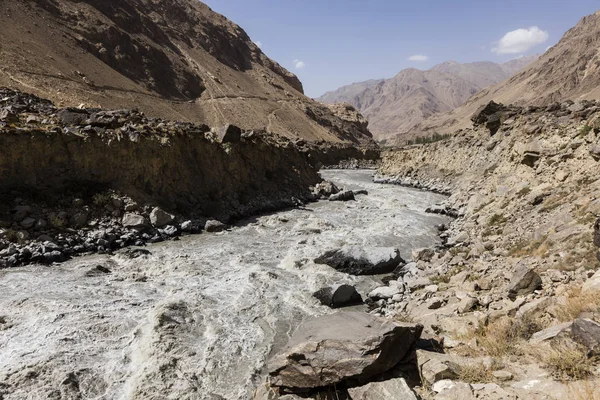 Río fronterizo Río Panj en el valle de Wakhan entre Tayikistán y Afganistán — Foto de Stock
