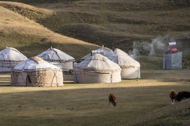 Tulpar, Kırgızistan 21 Ağustos 2018: Yurt Saha Kampı Tulpar Gölü Peak Lenin Kırgızistan'ın eteklerinde
