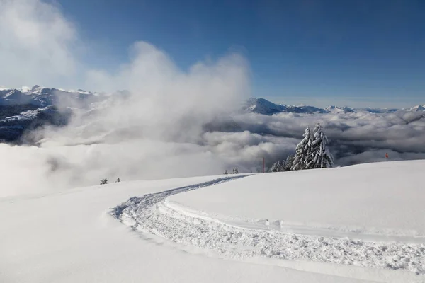 Hiking Trail Rotenflue Beautiful Winter Landscape Central Switzerland — Stock Photo, Image