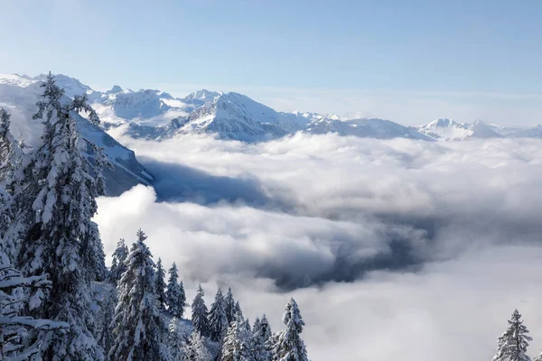 스위스 중부의 알프스 산맥에 자리잡고 겨울날 — 스톡 사진