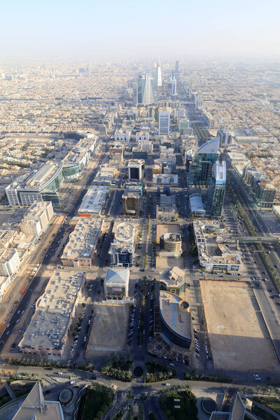Riad, Saudi Arabia, February 14 2020: Aerial view of Riyadh downtown in Saudi Arabia. Photos were taken from the Skybridge in the Kingdom Tower