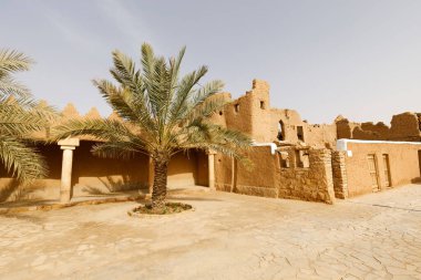 Suudi Arabistan 'ın geleneksel Shaqra köyünde palmiye ağaçları ve yenilenmiş evleri olan umumi bir yer. Shaqra kil tuğlalardan yapılmış geleneksel bir köydür.