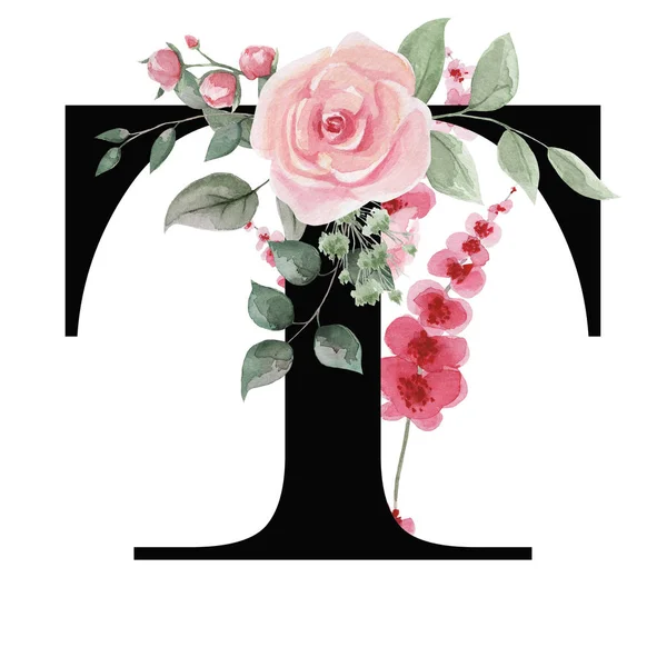 大写字母T，用于文字设计、节日卡片、文字信息的装饰和设计、婚宴请柬. — 图库照片