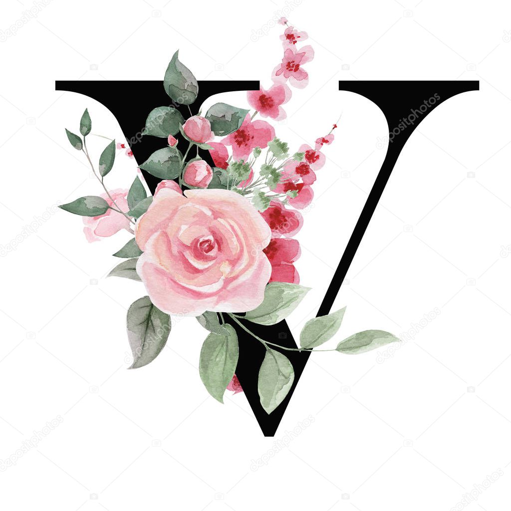 Capital letter V for text design, holiday cards, decor and design of text messages, wedding invitations.
