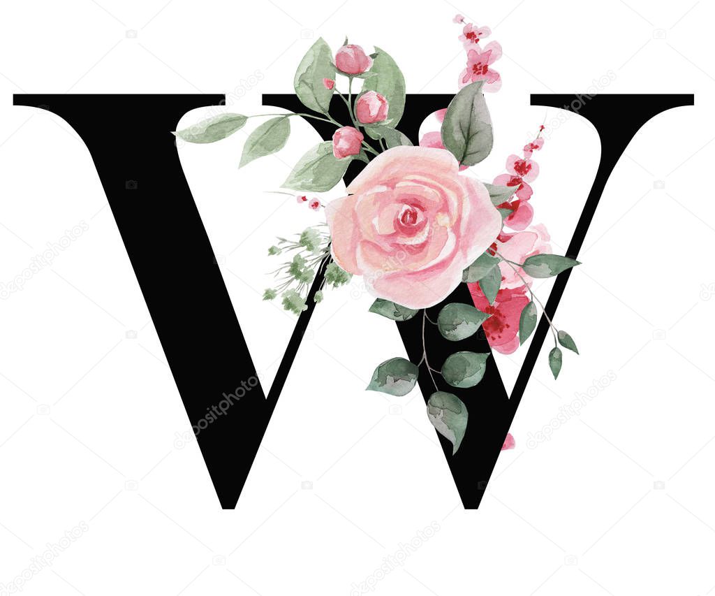 Capital letter W for text design, holiday cards, decor and design of text messages, wedding invitations.
