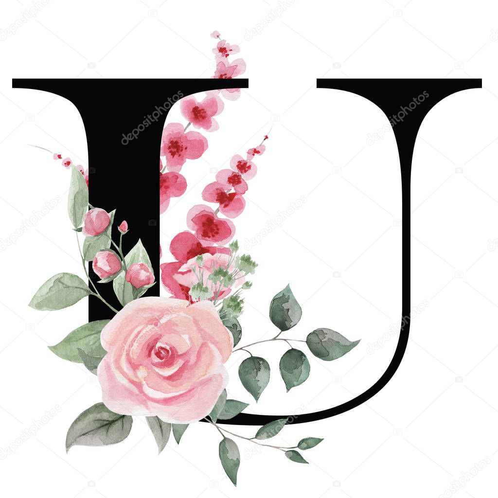 Capital letter U for text design, holiday cards, decor and design of text messages, wedding invitations.