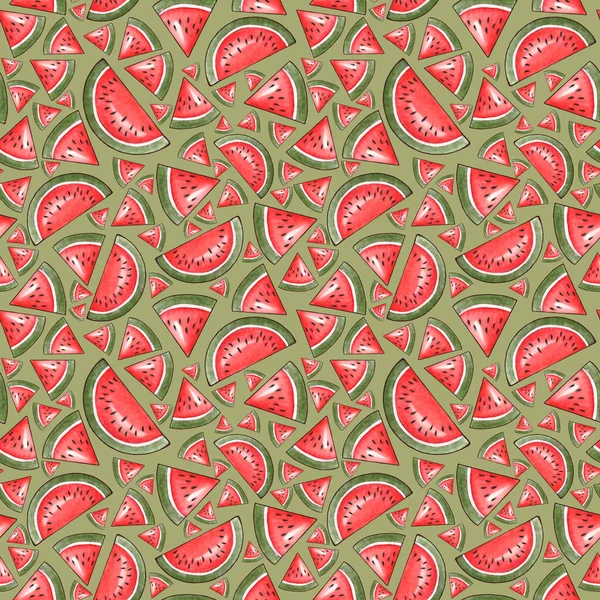 Seamless pattern with watermelons. Pieces of watermelon on a light background. — Stock Photo, Image