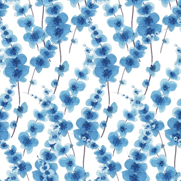 Fondo de acuarela sin costuras de flores azules . — Foto de Stock