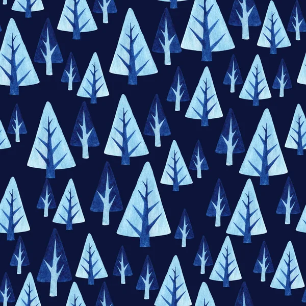 겨울 나무와 바다가 없는 패턴이죠. 푸른 크리스마스 트리 가 배경에 어두운 배경에 있는 물색. — 스톡 사진
