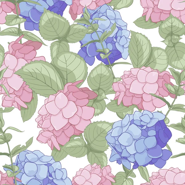 Bezešvé vzory květin hartensia, větviček a listí pro váš design. — Stock fotografie