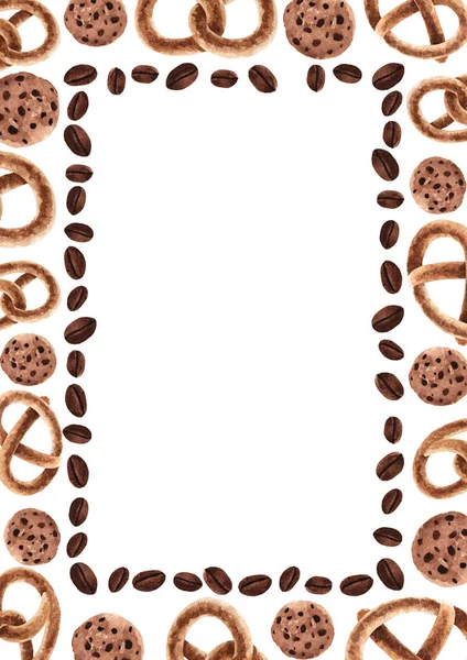 빵을 넣은 수직 직사각 형 틀: 프레첼, 쿠키. 수채 색 삽화. — 스톡 사진