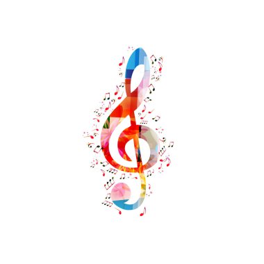 G-nota anahtarı ve müzik notlar vektör çizim tasarımı ile renkli arka plan müzik. Müzik Festivali Afiş, yaratıcı müzik notlar izole