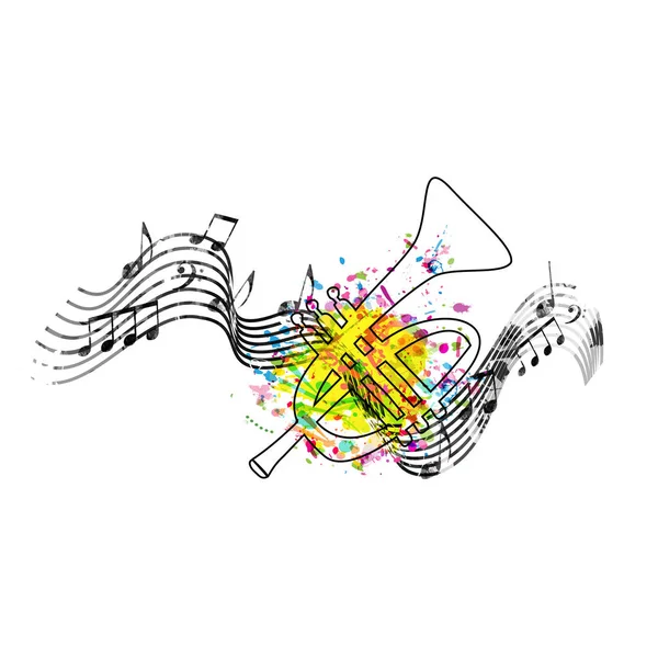 Hudba Barevné Pozadí Music Notes Trumpeta Vektorové Ilustrace Designu Plakát — Stockový vektor