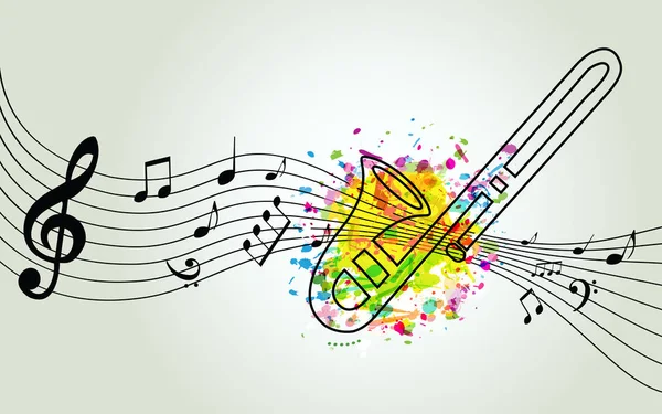 Musica Sfondo Colorato Con Note Musicali Tromba Vettoriale Disegno Illustrazione — Vettoriale Stock