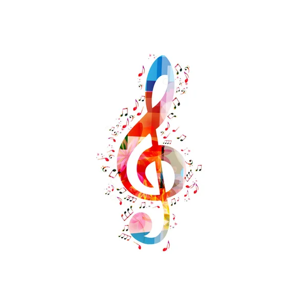 音楽ト音記号と音楽ノート ベクトル イラスト デザインとカラフルな背景 音楽祭ポスター 創造的な音楽の音符の分離 — ストックベクタ