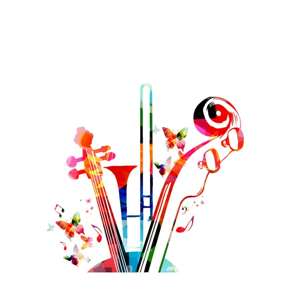 Affiche Musicale Avec Instruments Musique Clavier Piano Coloré Saxophone Trompette — Image vectorielle