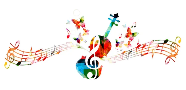 Affiche Fond Musicale Colorée Avec Violoncelle Trompette Notes Musique Affiche — Image vectorielle