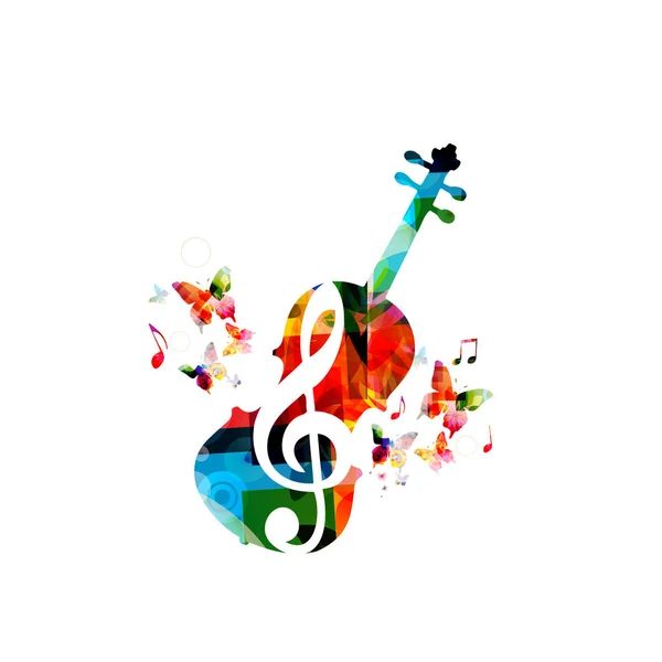 Cartel Fondo Musical Colorido Con Violonchelo Trompeta Notas Musicales Cartel — Vector de stock