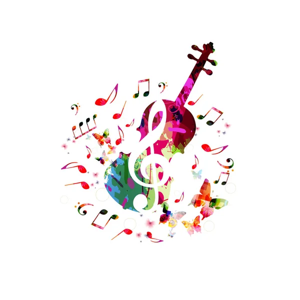 Musica Sfondo Colorato Con Note Musicali Disegno Illustrazione Vettoriale Violoncello — Vettoriale Stock