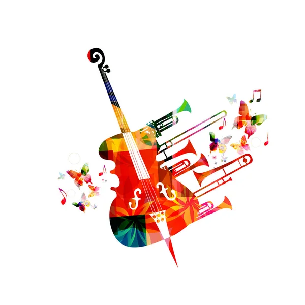 Colorful Music Background Poster Violoncello Trumpet Music Notes Music Festival — Stock Vector