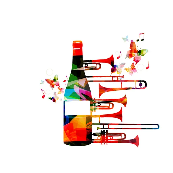 Botella Colorida Con Trompeta Notas Musicales Ilustración Vectorial Aislada Fondo — Vector de stock