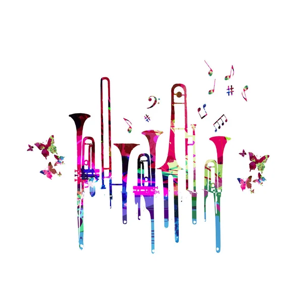Colorful Music Background Poster Trumpet Music Notes Music Festival Poster — Stock Vector