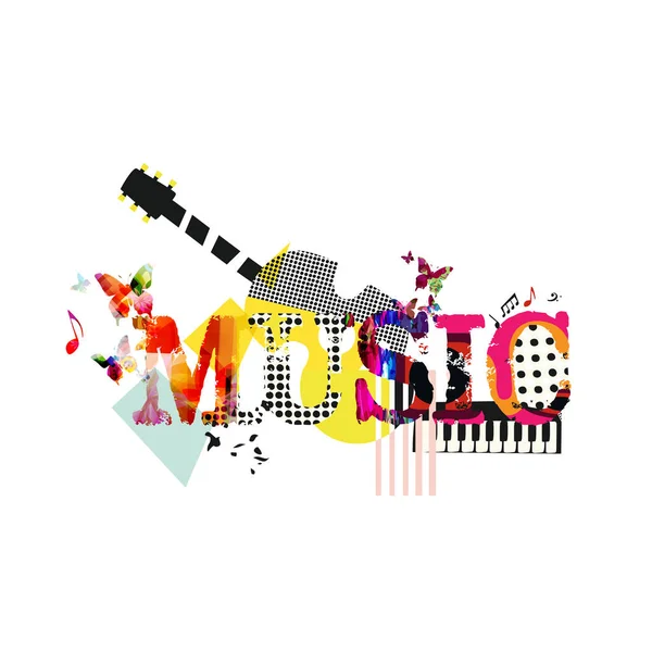 Affiche Musicale Colorée Avec Guitare Piano Papillons Isolés Sur Fond — Image vectorielle