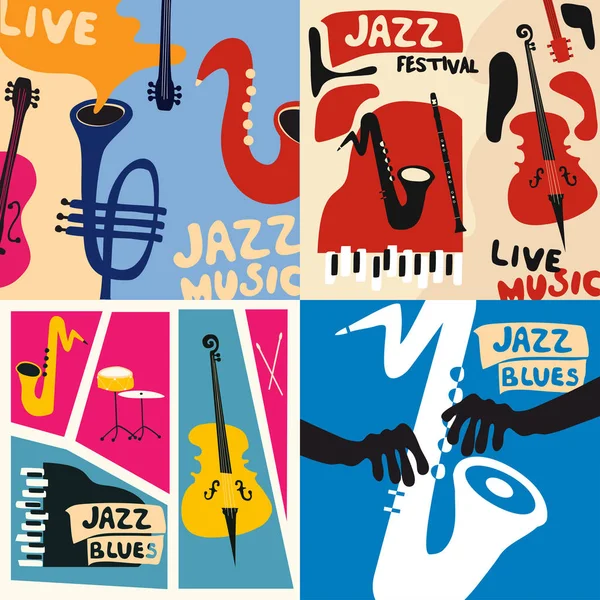 Affiche Musicale Jazz Colorée Avec Différents Instruments Musique — Image vectorielle
