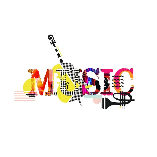 Lettrage Musical Style Artistique Avec Violoncelle Trompette — Image vectorielle