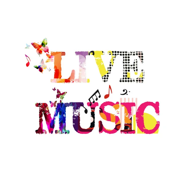 Live Music Lettering Artistic Style Notes Butterflies — Stock Vector