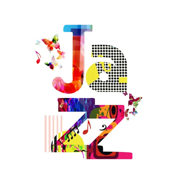Jazz Lettering Artistic Style Notes Butterflies — Stock Vector
