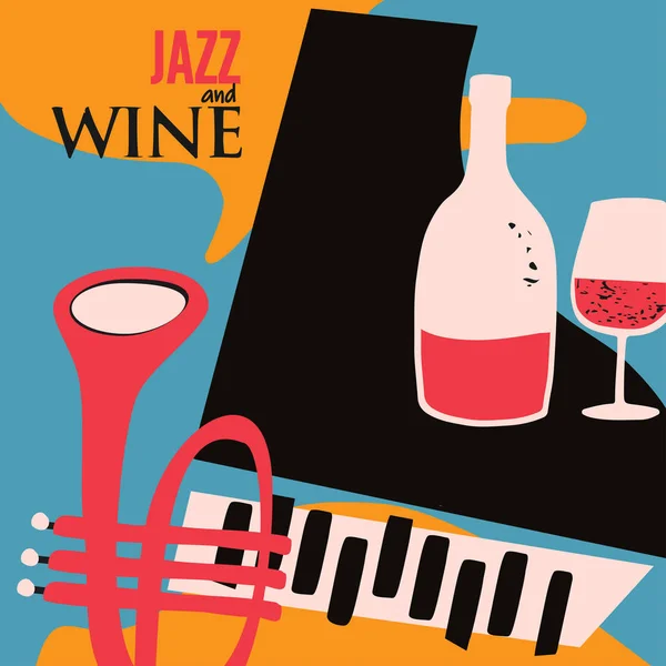 Jazz Och Vin Färgglad Affisch Som Bakgrund — Stock vektor