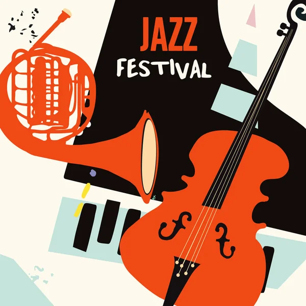 Affiche Festival Jazz Avec Piano Cor Français Violoncelle Illustration Vectorielle — Image vectorielle