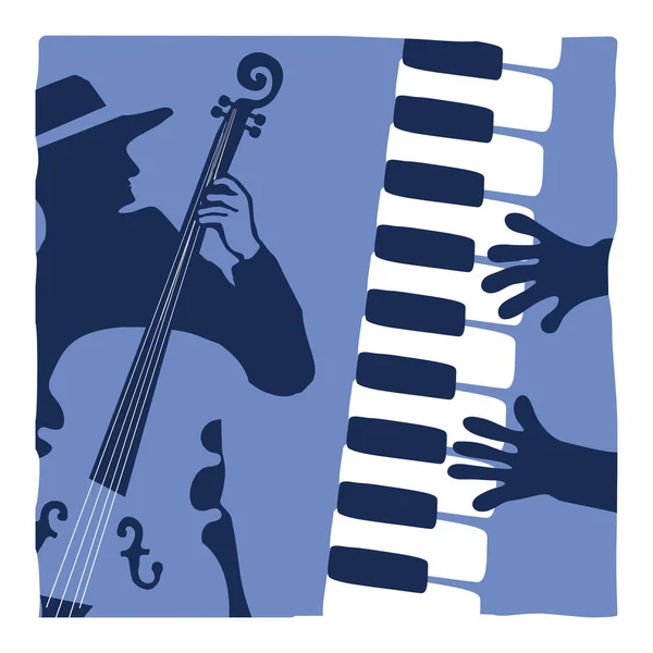 Джазовий Музичний Фестиваль Плакат Фортепіано Контрабаси Плоска Векторна Ілюстрація — стоковий вектор