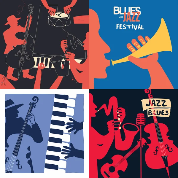 Jazz Blues Muziek Festival Poster Met Muziekinstrumenten — Stockvector