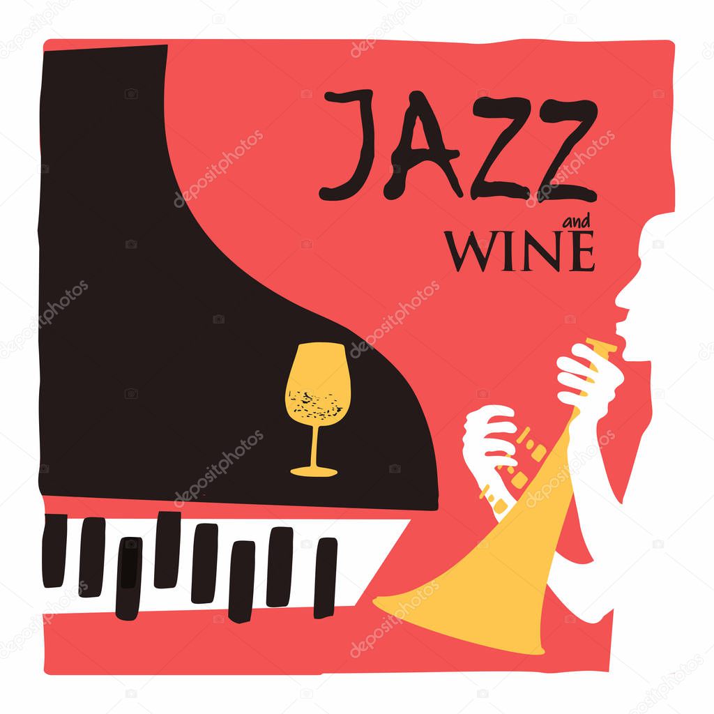 Jazz music and wine background flat vector illustration