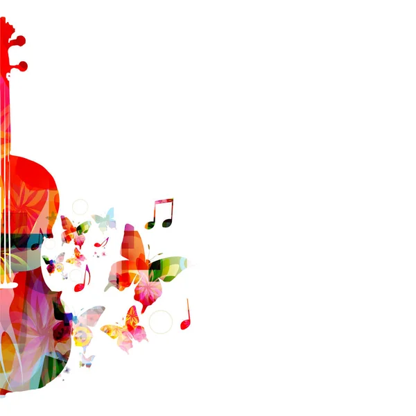 Colorful Music Background Poster Violoncello Butterflies Music Notes Music Festival — Stock Vector