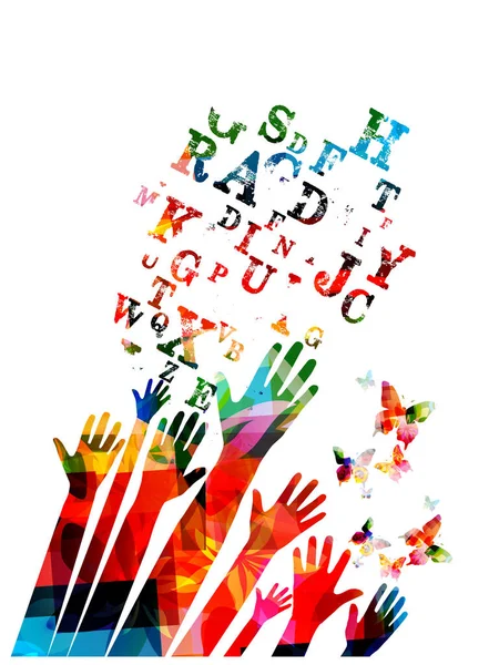 Mãos Humanas Coloridas Letras Alfabeto Ilustração Vetorial — Vetor de Stock