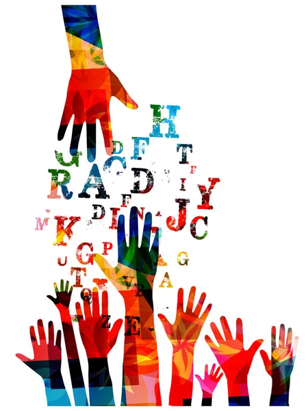 Kolorowe Ludzkich Rąk Litery Alfabetu Białym Tle — Wektor stockowy