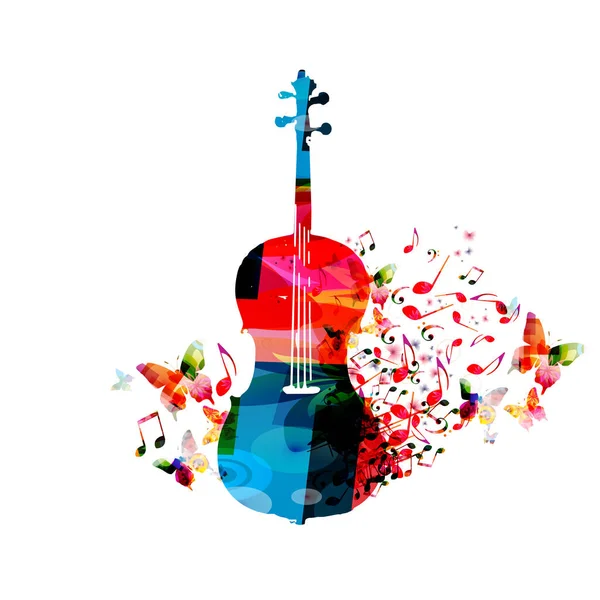 Барвистий Музичний Фоновий Плакат Віолончелло Метеликами Музичними Нотами Постер Музичного — стоковий вектор