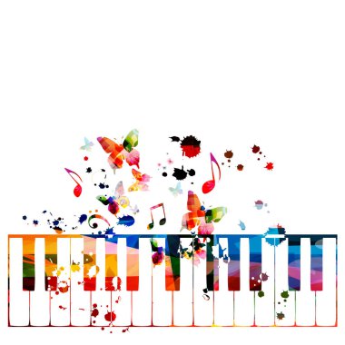 Vektör çizim renkli piyano tuşları müzik notlar ile izole. Müzik arka plan. Piyano Klavye poster ile müzik notlar, Festivali afiş, canlı konser etkinlikleri, parti el ilanı