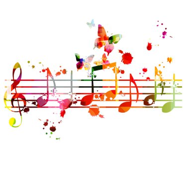 Renkli müzik notlar ile müzik arka plan illüstrasyon tasarım vektör. Sanatsal Müzik Festivali afiş, canlı konser etkinlikleri, parti el ilanı, müzik notlar işaret ve sembolleri