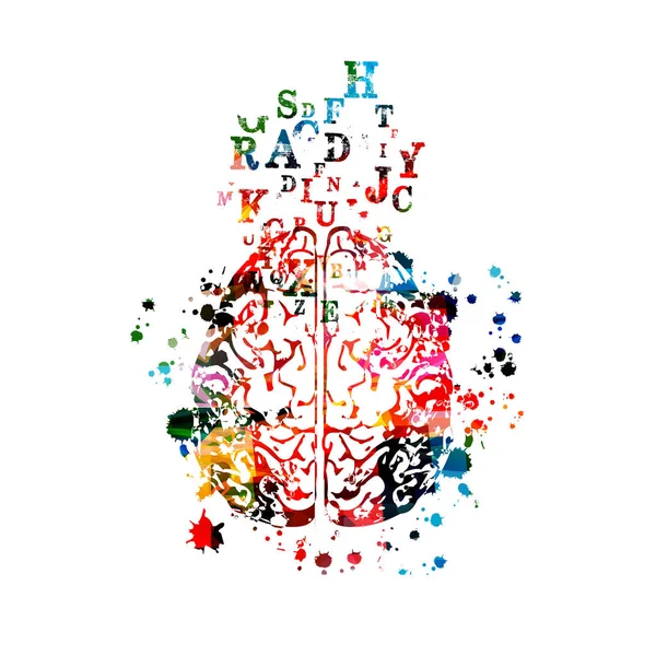 Cerebro Humano Colorido Con Notas Musicales Aisladas Blanco — Vector de stock